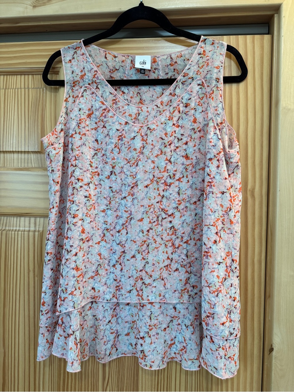 CAbi Pink Multi Floral Layered Sleeveless Tank